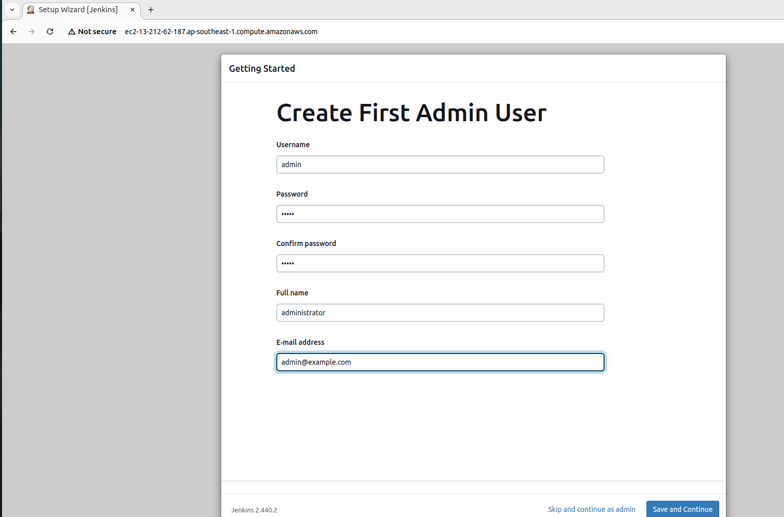 Jenkins first admin user